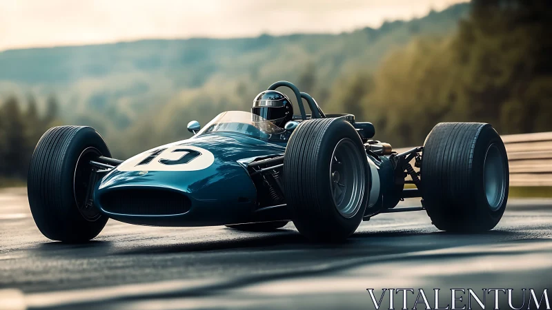 Vintage single-seater race car with wide slick tires accelerates