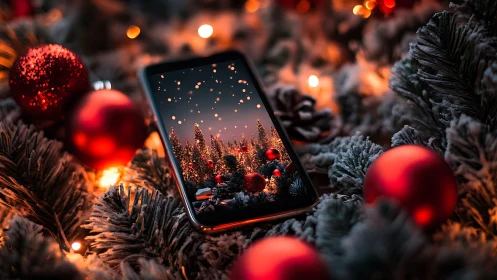 Tiny digital forest unwraps Christmas inside a glowing phone