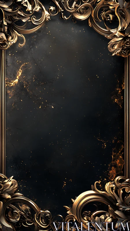 Ornate baroque gold frame encircling dark cosmic void.