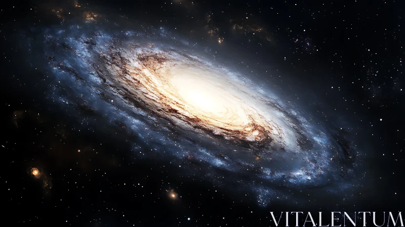 Spiral galaxy with bright core in deep black star field.