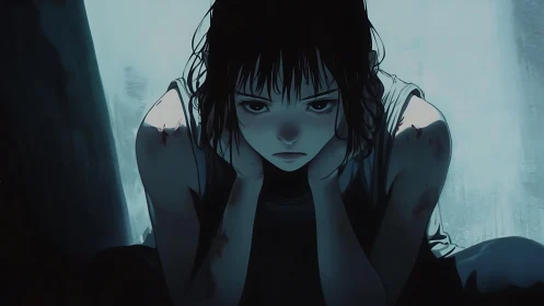 Storm-lit girl in quiet defiance and bruised determination.