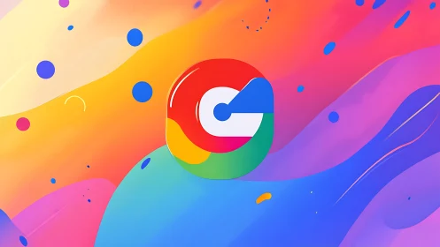 Colorful circular logo floats over vibrant fluid gradients
