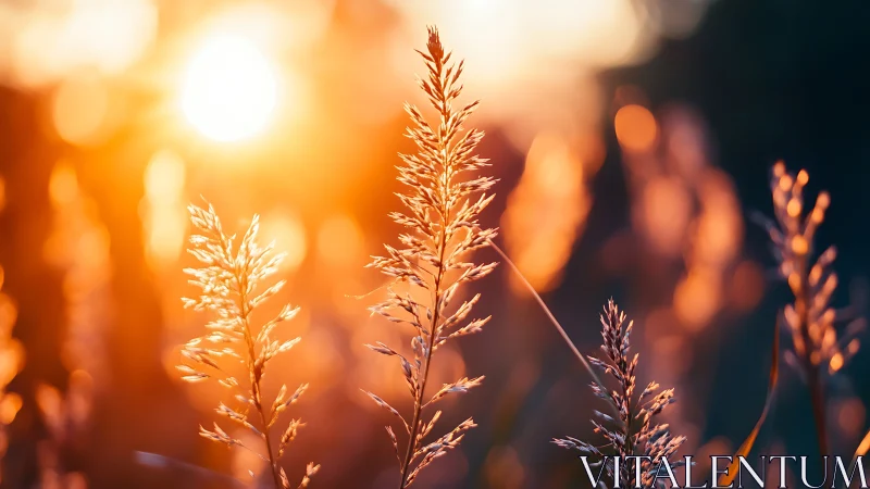 Golden sunset grasses glow in warm evening backlight.