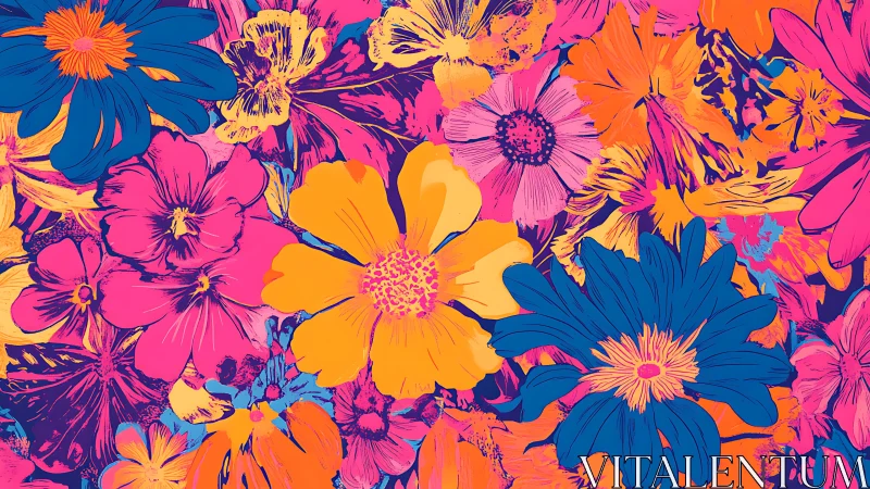 Vibrant Floral Garden Bursts with Electric Colors