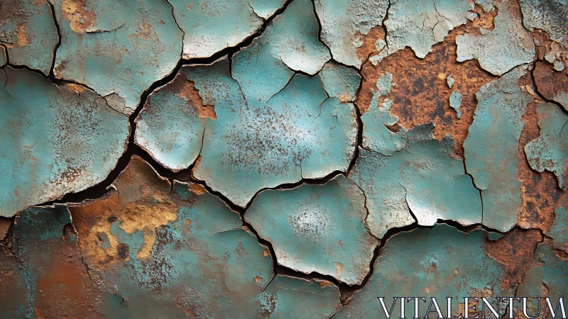 Weathered Blue Paint Texture with Cracks and Rust, Abstract Style.