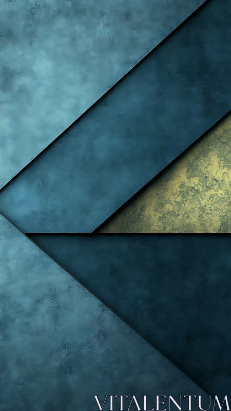 Layered teal metal panels with textured golden accent wedge