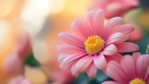 Pink Gerbera Daisy with Golden Center in Soft Focus.