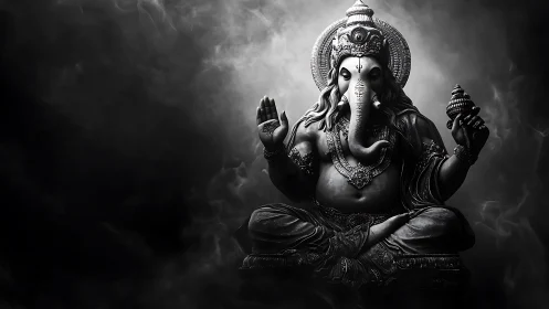Gentle Ganesha in drifting smoke and soft shadowed light.