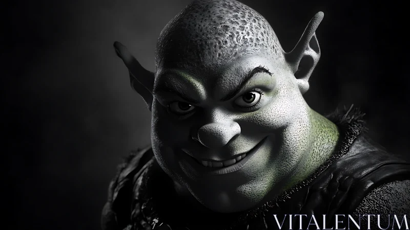 Menacing 3D ogre portrait in dramatic low key lighting.