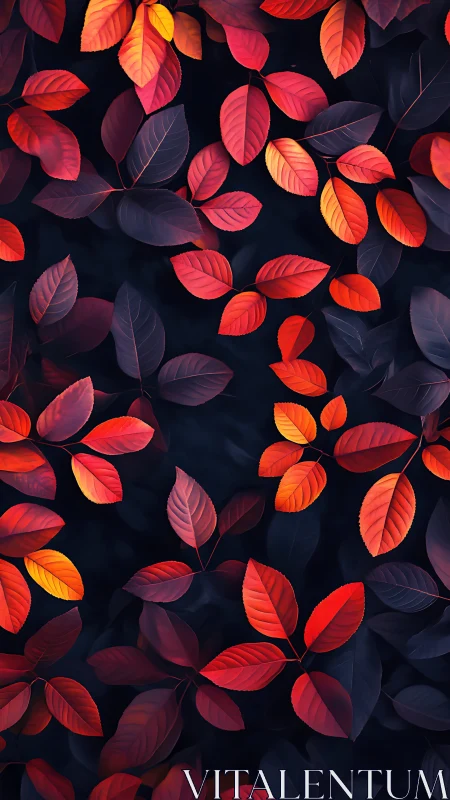 Red and orange foliage pattern on dark background wallpaper.