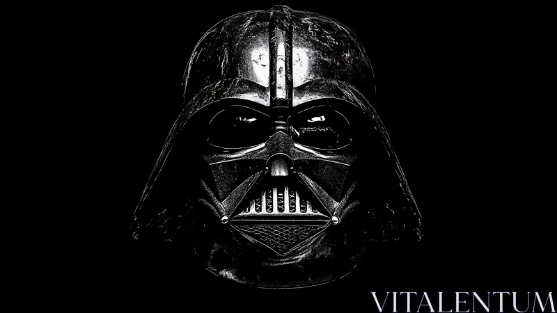 High-contrast frontal analysis of glossy black armored helmet surface