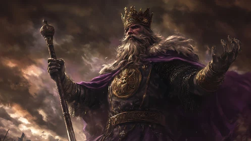 Storm-crowned elder king commands a twilight thunder realm.