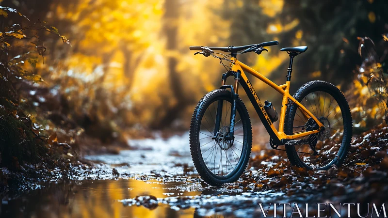 Yellow Mountain Bike on Rocky Stream Trail.