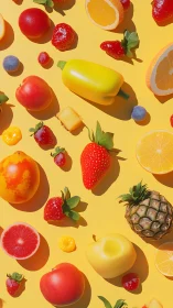 Sunlit citrus parade with playful fruit and pepper accents.