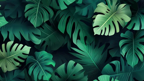 Dense overlapping tropical monstera leaf pattern design.