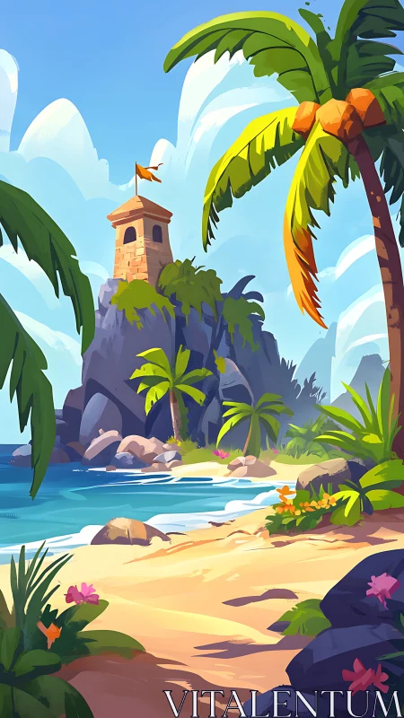 Tropical Lighthouse Sanctuary Where Dreams Take Flight Above Island Paradise.