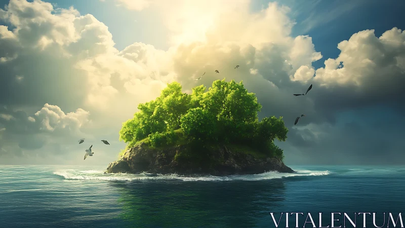 Emerald Island Sanctuary Beneath Golden Skies.