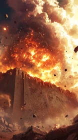 Fortress Wall Engulfed in Catastrophic Explosion.