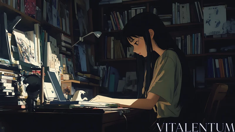 Quiet evening study scene glows with soft, focused warmth