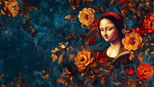 Renaissance muse adrift in a wild bloom of autumn roses.
