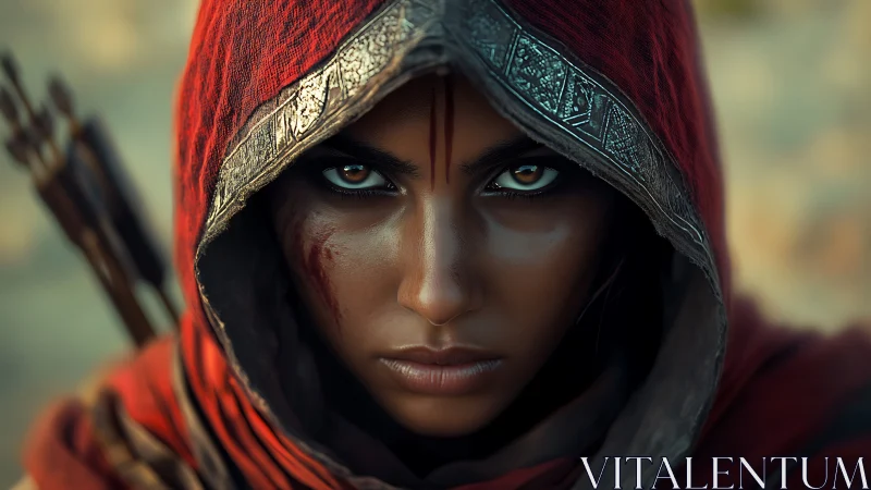 Hooded warrior portrait uses shallow focus and dramatic lighting