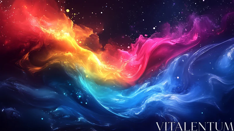 Multicolor nebula-like fluid waves in deep space setting.