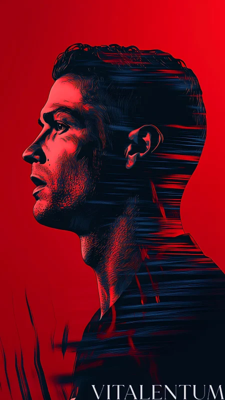 High-contrast red digital portrait with lateral motion streaks