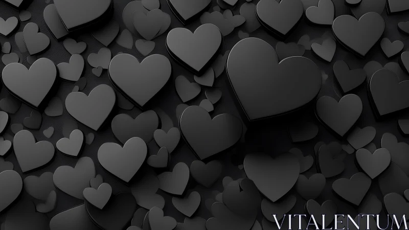 3D rendered hearts in grayscale with layered depth.