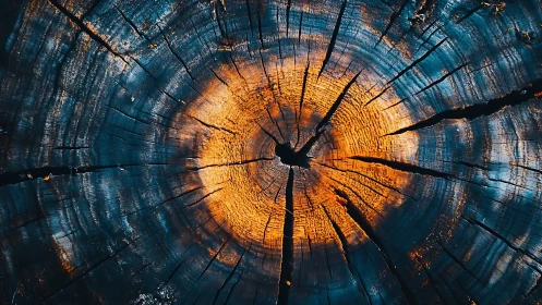 Glowing tree rings radiating warm light and quiet mystery.