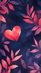 Luminescent Heart Surrounded by Coral Botanical Forms.