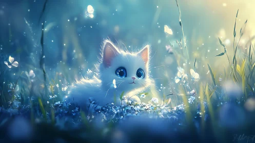Luminous Kitten Dreams in Wildflower Reverie.