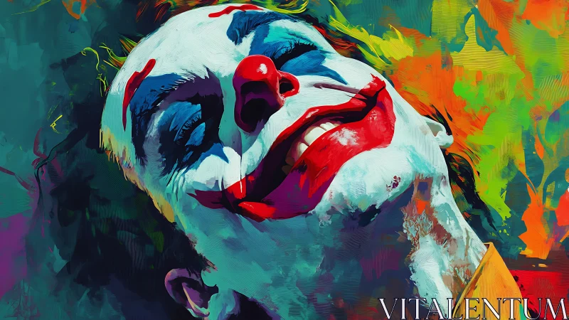 Electric clown portrait in swirling chaotic color storm.