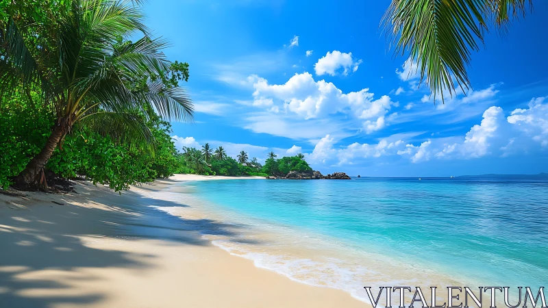 Tropical Atoll Beach with Mangrove Shoreline and Turquoise Lagoon Waters
