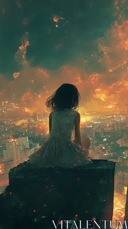 Skyline ember dreamer atop the twilight-burning city edge.