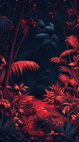 Red-lit jungle path cuts through dense nocturnal foliage
