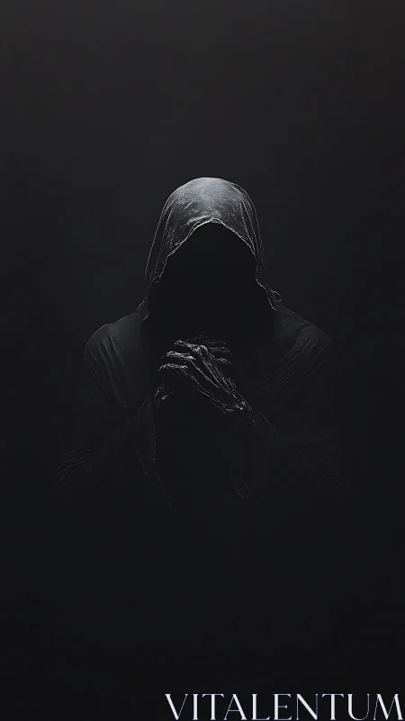 Minimalist shrouded figure in chiaroscuro digital painting.