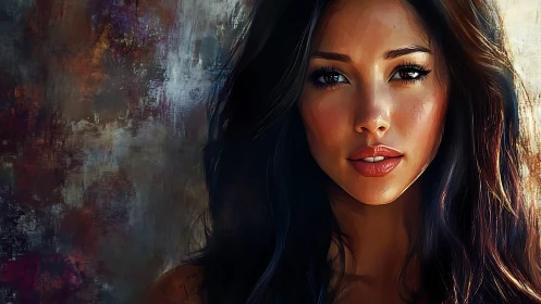 Digital portrait captures intense gaze with textured color field