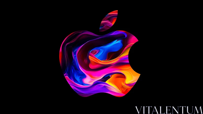 Swirling neon apple silhouette glowing over midnight void.