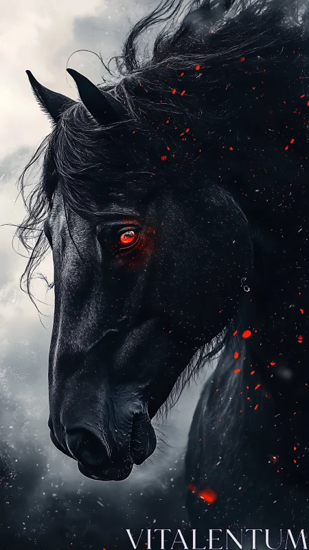 Black horse head rendered with high-contrast red accents