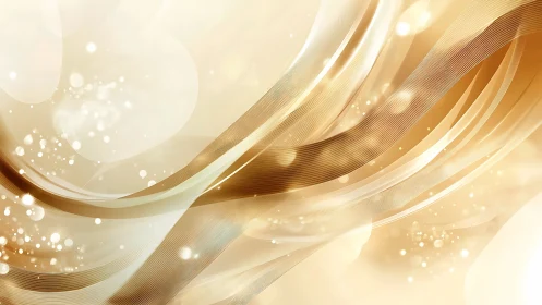 Golden fluid light waves with luminous particle trails.