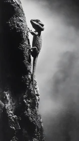 Solitary lizard clings to rugged rock in moody silhouette.