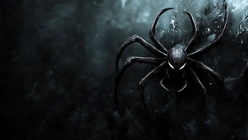 Venomous spider emblem glows in a shadowy, stormy void