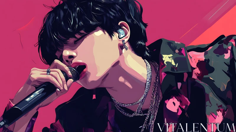 Vibrant digital portrait of singer performing live onstage.