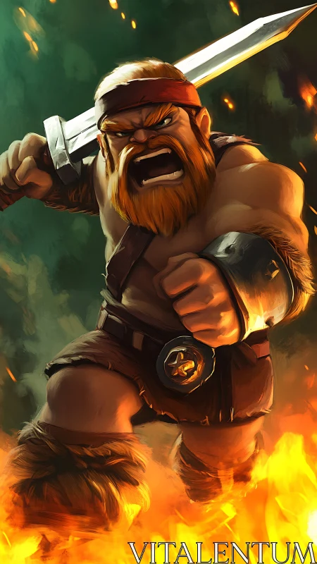 Fiery dwarf warrior charges forward with fierce determination