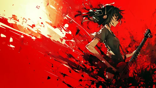 Guitarist drives explosive red abstract soundscape