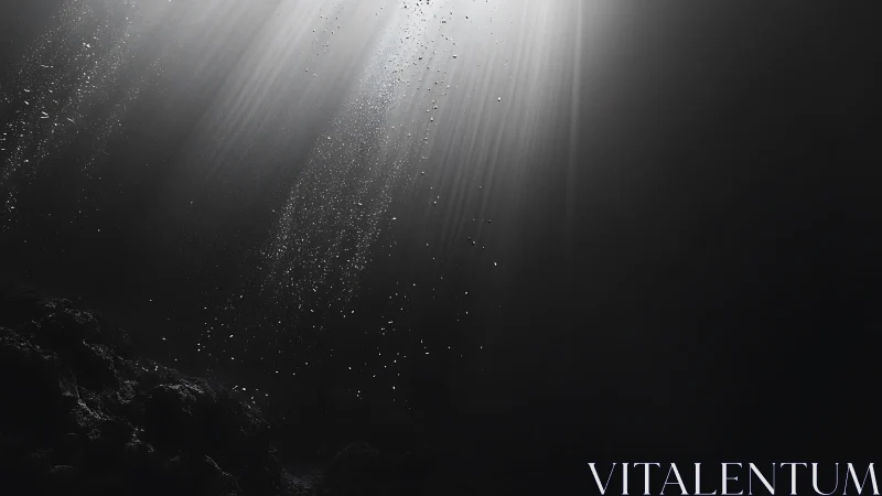 Silent sunbeams dive into a charcoal undersea cathedral