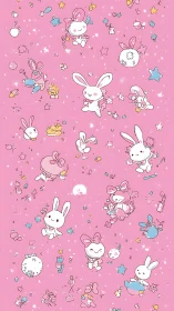 Kawaii bunny constellation scatter on saturated pink field.