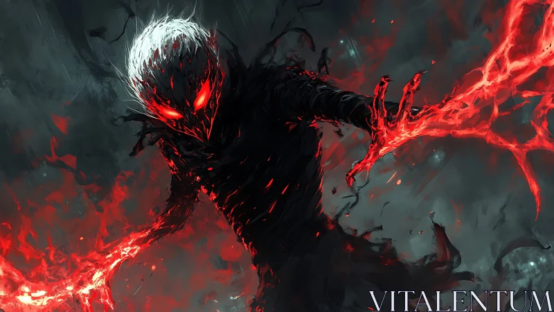 Infernal wraith unleashes crimson voidfire across darkness.