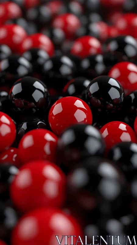 Red and black glossy spheres in shallow depth of field.