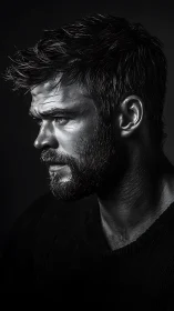 Moody monochrome portrait captures a man in intense reflection